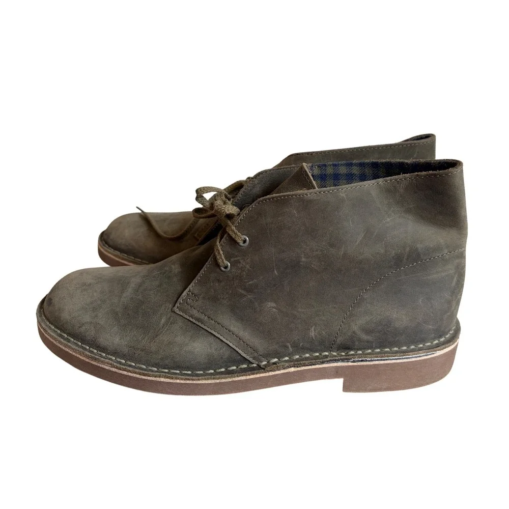 Clarks Collection Mens 13 Olive‎ Green Distressed Leather Desert Chukka Boots